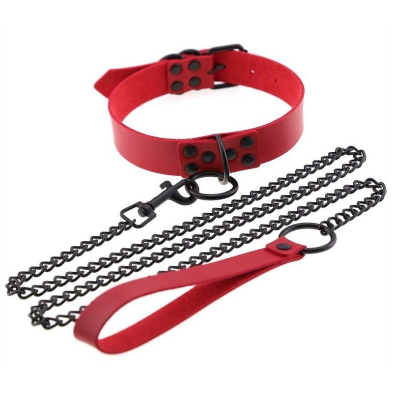 Generique Collier-Laisse Punk Rouge